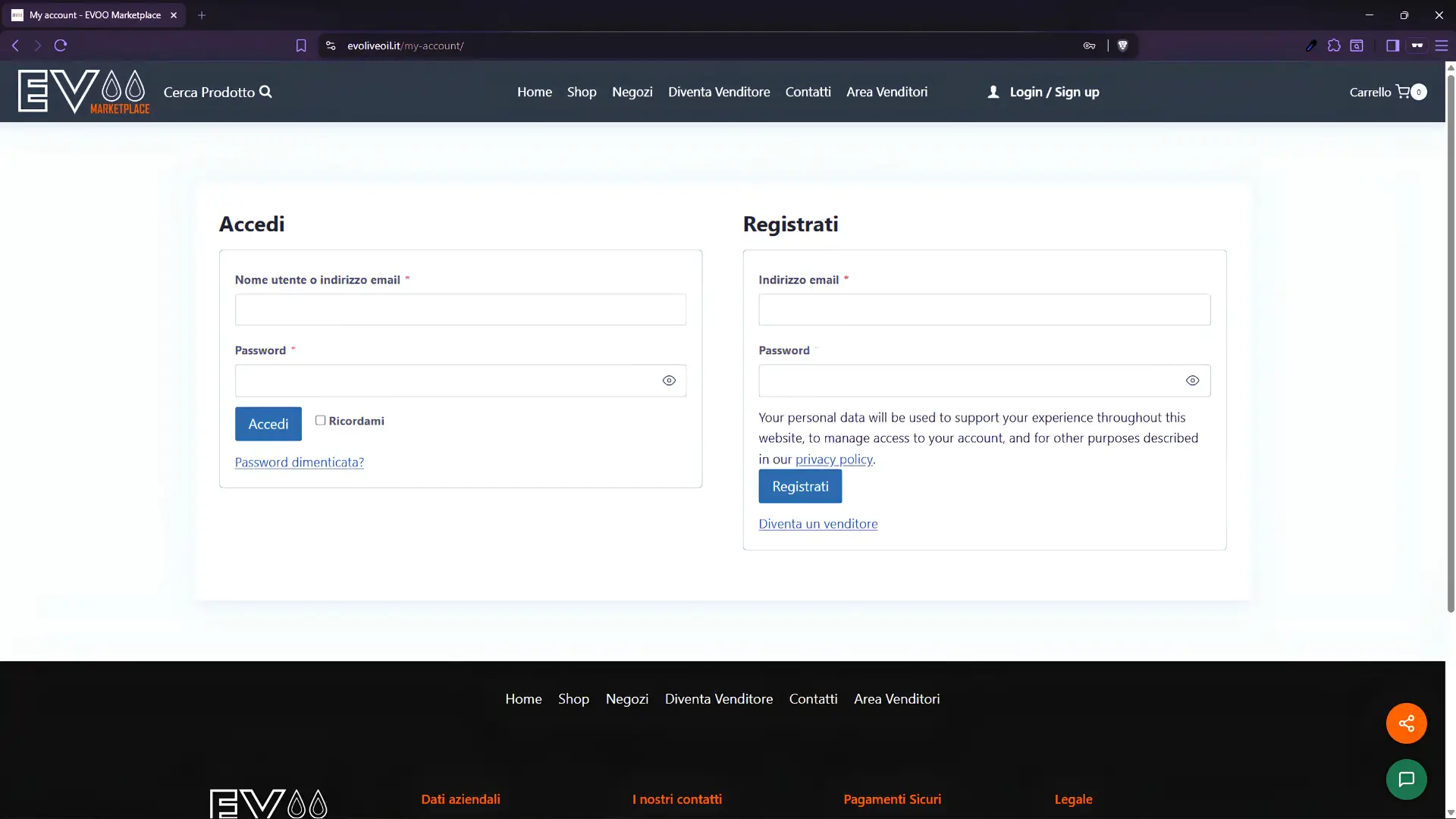 Area Venditori di EVOO Marketplace: interfaccia dedicata per i produttori approvati