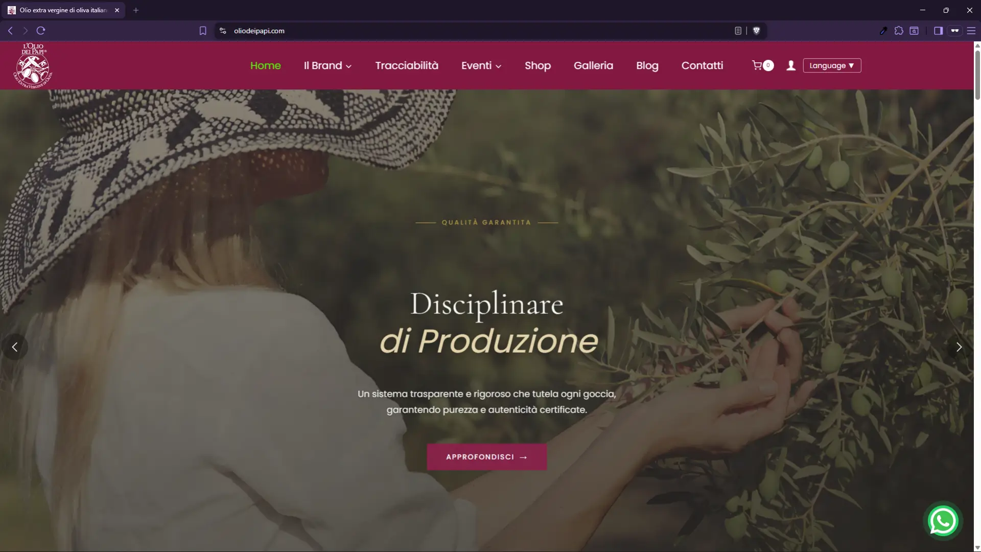 Homepage dell'e-commerce L'Olio dei Papi con slider prodotti e olio extravergine