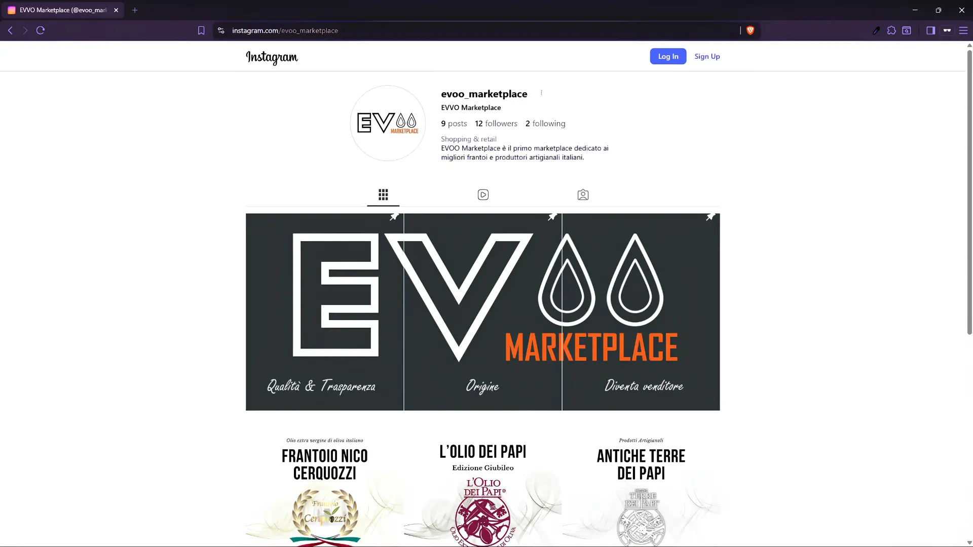 Profilo Instagram di EVOO Marketplace @evoo_marketplace