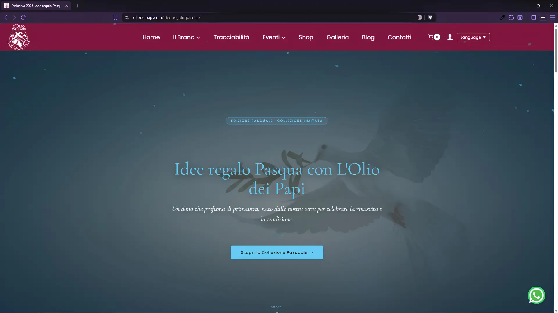 Landing page idee regalo Pasqua con olio extravergine L'Olio dei Papi collezione limitata