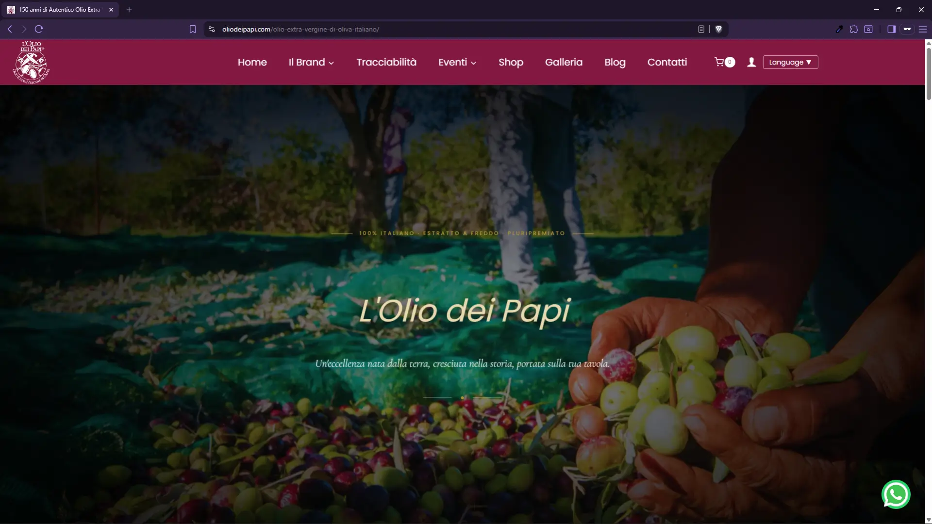 Pagina prodotto L'Olio dei Papi: olio extravergine di oliva 100% italiano estratto a freddo