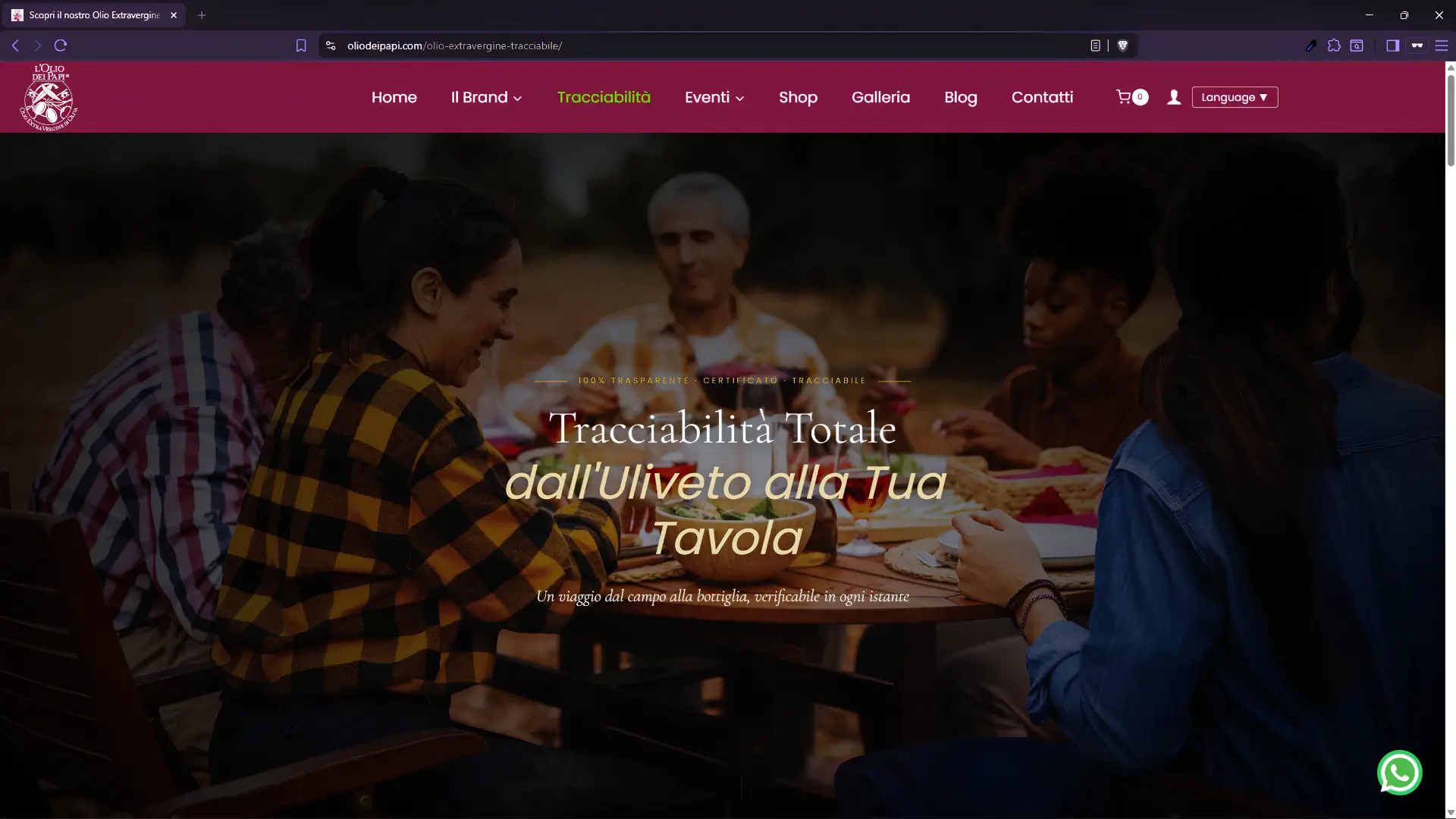 Pagina Tracciabilità de L'Olio dei Papi: filiera certificata dall'uliveto alla tavola