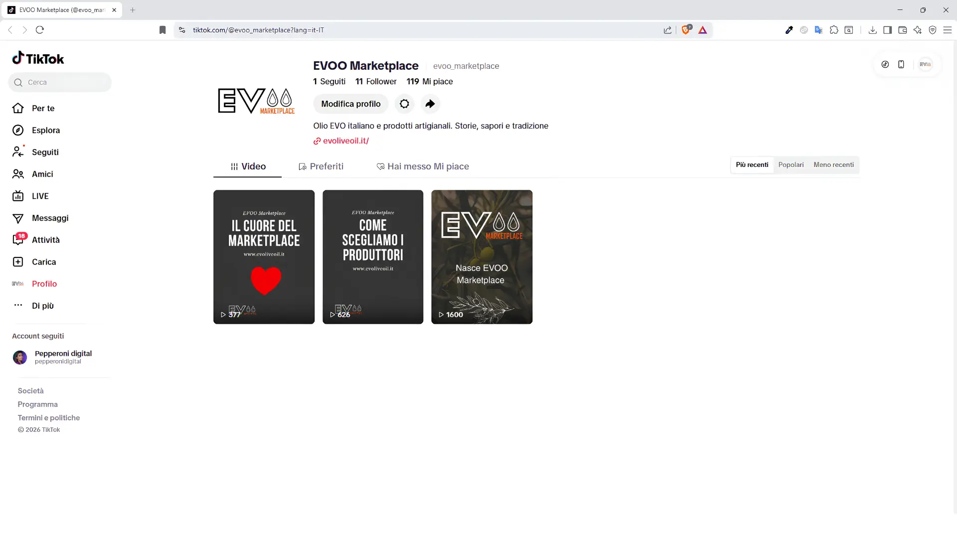 Profilo TikTok di EVOO Marketplace @evoo_marketplace